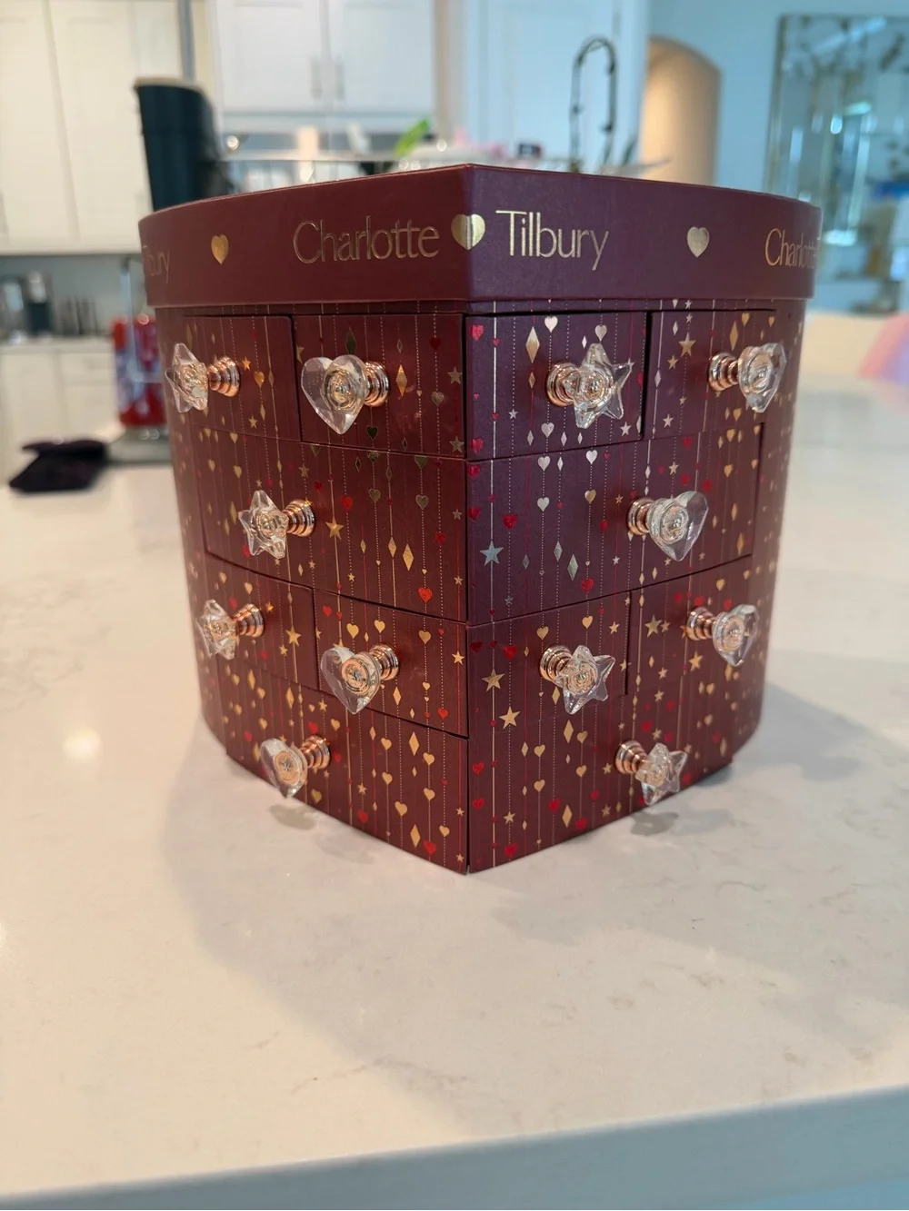 Charlotte Tilbury Festive Burgundy and Gold Makeup Jewelry Chest with products!!